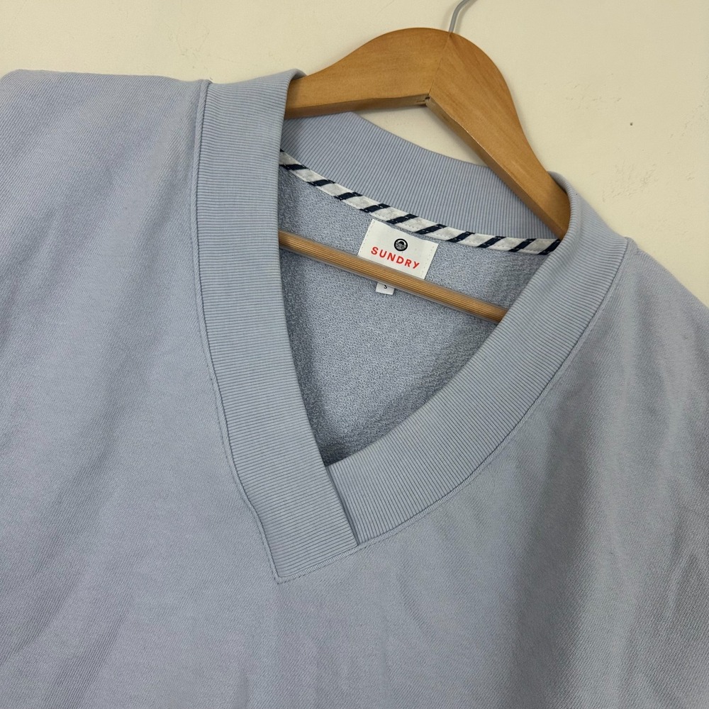 Sundry Sweatshirt Blue Terry Lined Cotton Sleeveless Cropped V-Neck Womens Small